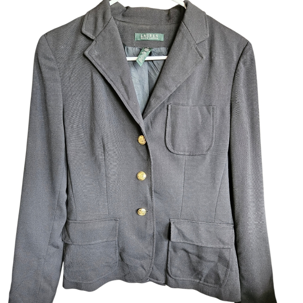 Lauren Ralph Lauren Women’s Blazer Black  Gold Crest Buttons Size 6